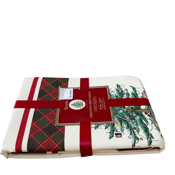 Spode Christmas Tree Tartan Holiday Tablecloth 60x120 Oblong New - Picture 4 of 14